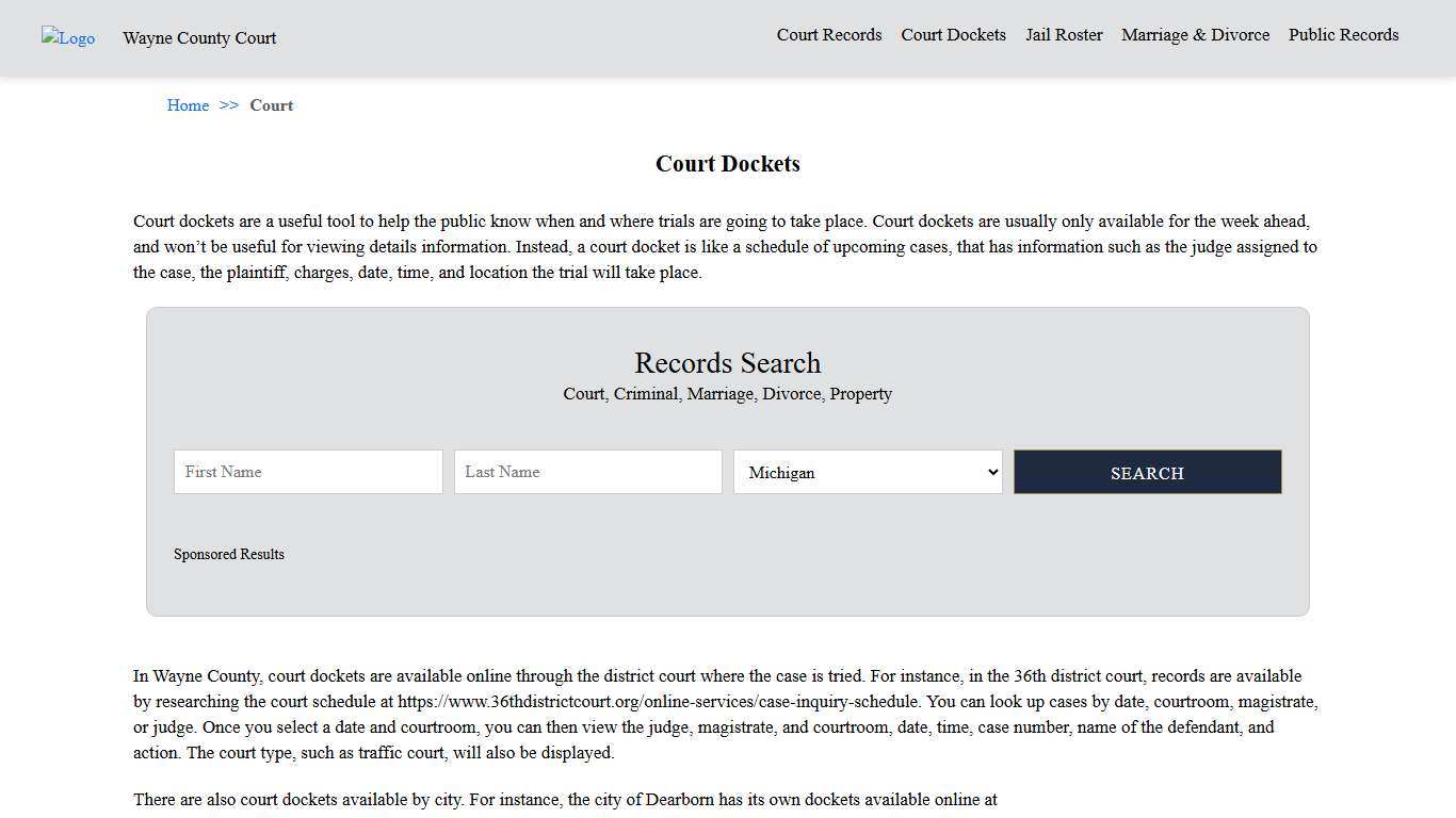 Court Dockets Wayne County Court